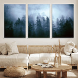 93439624-MGV-FC-60X30-3P_White-Forest Wall Art – Misty Pine Trees Canvas Print, Moody Nature Photography Decor for Bedroom, Living Room, Office, Cabin, Lodge or