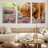 64069351-MGV-CV-36X24-Farmhouse Wall Art – Highland Cow in Wildflowers Canvas Print, Rustic Country Cattle Photography Decor for Bedroom, Living Room,
