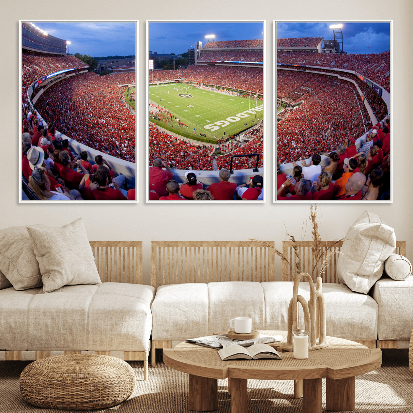 10244378-MGV-CV-36X24-Sanford Stadium Wall Art – Georgia Bulldogs Football Panoramic Evening Canvas Print, College Game Day Decor for Man Cave, Bar, or