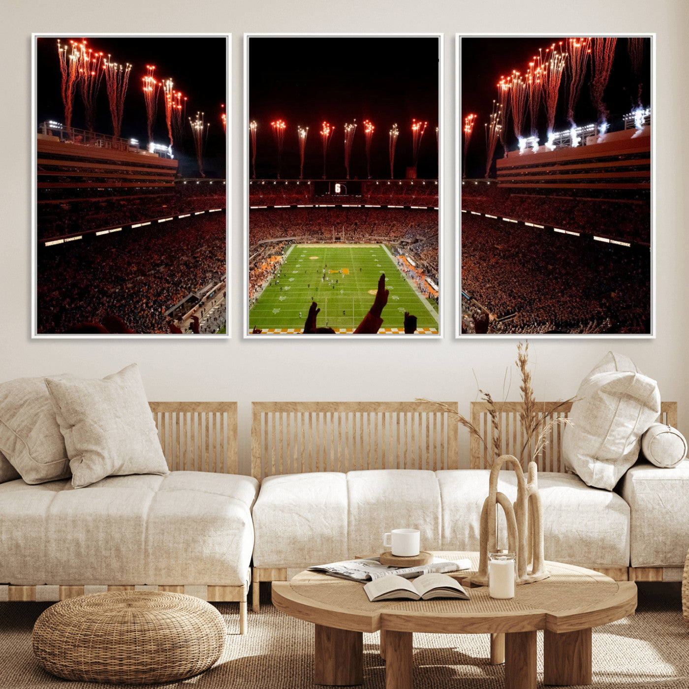 73358115-MGV-CV-36X24-Tennessee Volunteers Wall Art – Neyland Stadium Fireworks Night Game Canvas Print, Vols Football Checkerboard Endzone Sports Decor