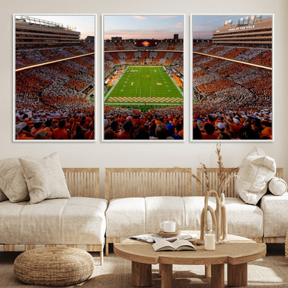 37160229-MGV-FC-60X30-3P_White-Neyland Stadium Wall Art – Panoramic Tennessee Volunteers Sunset Canvas Print, Checkerboard Crowd Football Game Day Decor for