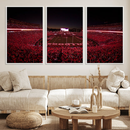 38331045-MGV-FC-60X30-3P_White-Sanford Stadium Wall Art – Panoramic Georgia Bulldogs Red Light Game Football Canvas Print, Night Crowd Sports Decor for Office,