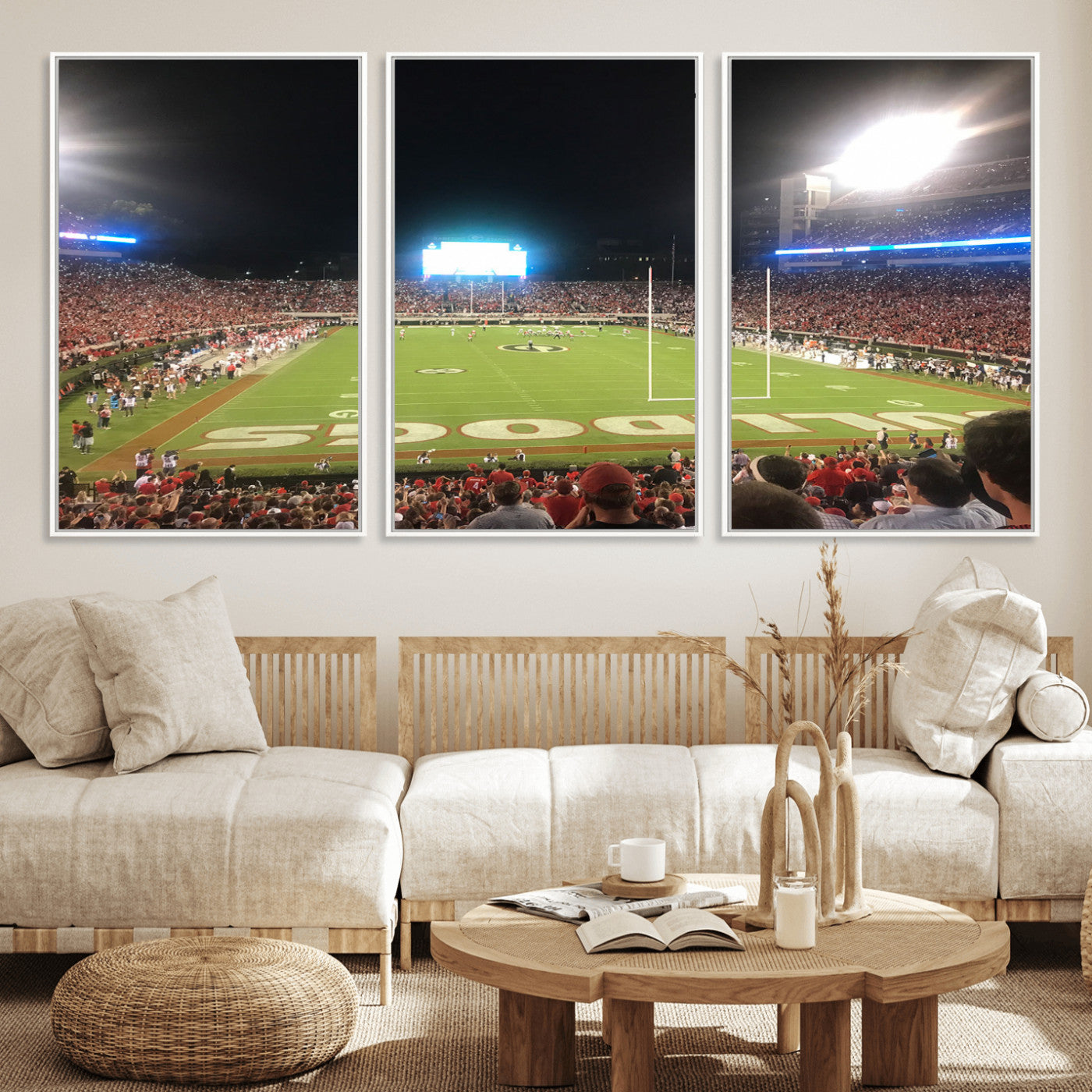 16230786-MGV-FC-60X30-3P_White-Georgia Bulldogs Stadium Wall Art – Night Game Football Field Canvas Print, Panoramic Sports Decor for Home, Office, Fan Cave