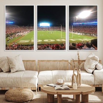 16230786-MGV-FC-60X30-3P_White-Georgia Bulldogs Stadium Wall Art – Night Game Football Field Canvas Print, Panoramic Sports Decor for Home, Office, Fan Cave