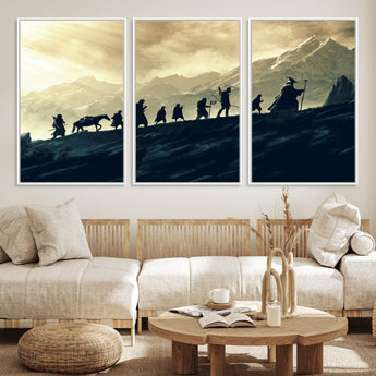 76547-MGV-FC-60X30-3P_White-Fellowship Journey Wall Art Canvas Print, Framed LOTR Art Picture Print, Middle Earth Perfect Tolkien Fantasy Decor Artwork
