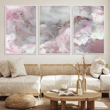 16416-MGV-FC-60X30-3P_White-Blush Marble Wall Art Canvas Print, Framed Rose Gold Art Picture Print, Pink Cloudy Perfect Modern Glam Decor Artwork