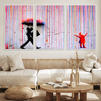 69505-MGV-FC-60X30-3P_White-Graffiti Girl Wall Art Canvas Print, Framed Urban Contrast Art Picture Print, Vibrant Graffiti Perfect Urban Pop Decor Artwork