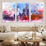 15129-MGV-FC-60X30-3P_White-Disney Castle Wall Art Canvas Print, Framed Cinderella Palace Art Picture Print, Fantasy Kingdom Perfect Whimsical Fairytale Decor