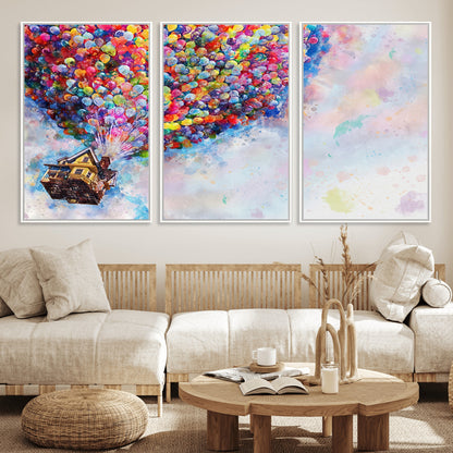 18792-MGV-CV-36X24-Up Movie House Wall Art Canvas Print, Framed Carls Journey Art Picture Print, Up Inspired Perfect Animated Whimsical Decor Artwork