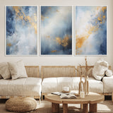 41836-MGV-CV-36X24-Abstract Gold Wall Art Canvas Print, Framed Blue Layers Art Picture Print, Elegant Cloud Perfect Elegant Minimalist Decor Artwork