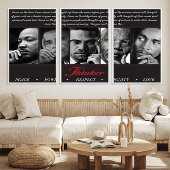 45112-MGV-CV-36X24-Black Icons Wall Art Canvas Print, Framed Thinker Art Picture Print, Motivational Quote Perfect Cultural Modern Decor Artwork