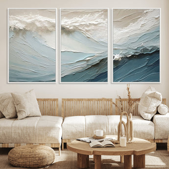 53646-MGV-CV-36X24-Ocean Wave Wall Art Canvas Print, Framed Textured Seascape Art Picture Print, Modern Ocean Perfect Minimal Coastal 2/2 Decor