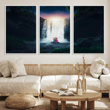 56359-MGV-CV-36X24-Lilo Stitch Wall Art Canvas Print, Framed Stitch Angel Art Picture Print, Cartoon Waterfall Perfect Tropical Fantasy Decor Artwork