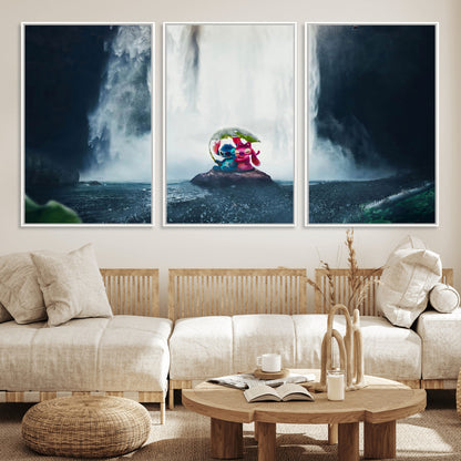 32259-MGV-CV-36X24-Stitch Angel Wall Art Canvas Print, Framed Stitch Waterfall Art Picture Print, Cartoon Couple Perfect Moody Fantasy Decor Artwork