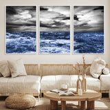 91043-MGV-CV-36X24-Stormy Ocean Wall Art Canvas Print, Framed Moody Seascape Art Picture Print, Monochrome Sea Perfect Coastal Drama Decor Artwork