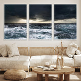 51359-MGV-FC-60X30-3P_White-Stormy Ocean Wall Art Canvas Print, Framed Moody Seascape Art Picture Print, Ocean Storm Perfect Dramatic Coastal Decor Artwork