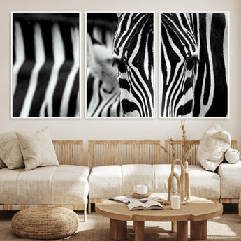 43631-MGV-FC-60X30-3P_White-Black and White Zebra Wall Art – Modern Animal Print Canvas Artwork for Living Room, Bedroom, or Office Decor