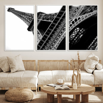 89033-MGV-FC-60X30-3P_White-Eiffel Tower Wall Art – Dramatic Black and White Architectural Canvas Print, Modern Paris Decor for Office, Living Room or