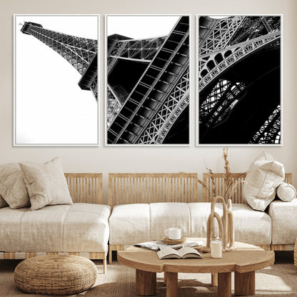 89033-MGV-FC-60X30-3P_White-Eiffel Tower Wall Art – Dramatic Black and White Architectural Canvas Print, Modern Paris Decor for Office, Living Room or