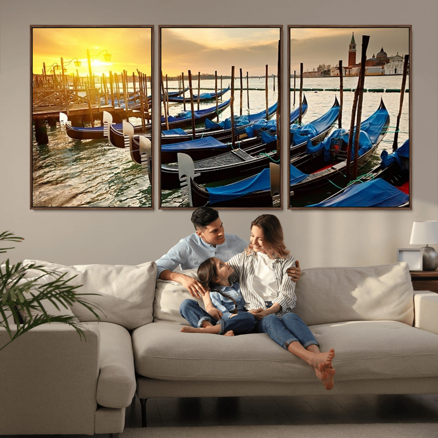 25872-MGV-CV-36X24-Venetian Gondola Dock Wall Art – Serene Sunset Canal Canvas Print, Tranquil Water Travel Decor for Office, Living Room, or Man