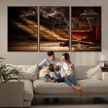 92305-MGV-CV-36X24-Whiskey & Cigar Wall Art – Moody Whiskey and Cigar Canvas Print, Sophisticated Bar or Home Lounge Decor for Office, Man Cave or