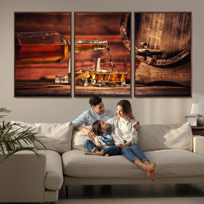 52458-MGV-CV-36X24-Whiskey Pour Wall Art – Elegant Whiskey Bottle Pouring into Glasses Canvas Print, Refined Bar or Lounge Decor for Home, Office, or