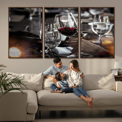 75513-MGV-CV-36X24-Elegant Wine Toast Wall Art – Close-Up Red Wine Glass at Dinner Table Canvas Print, Sophisticated Dining Room or Bar Decor