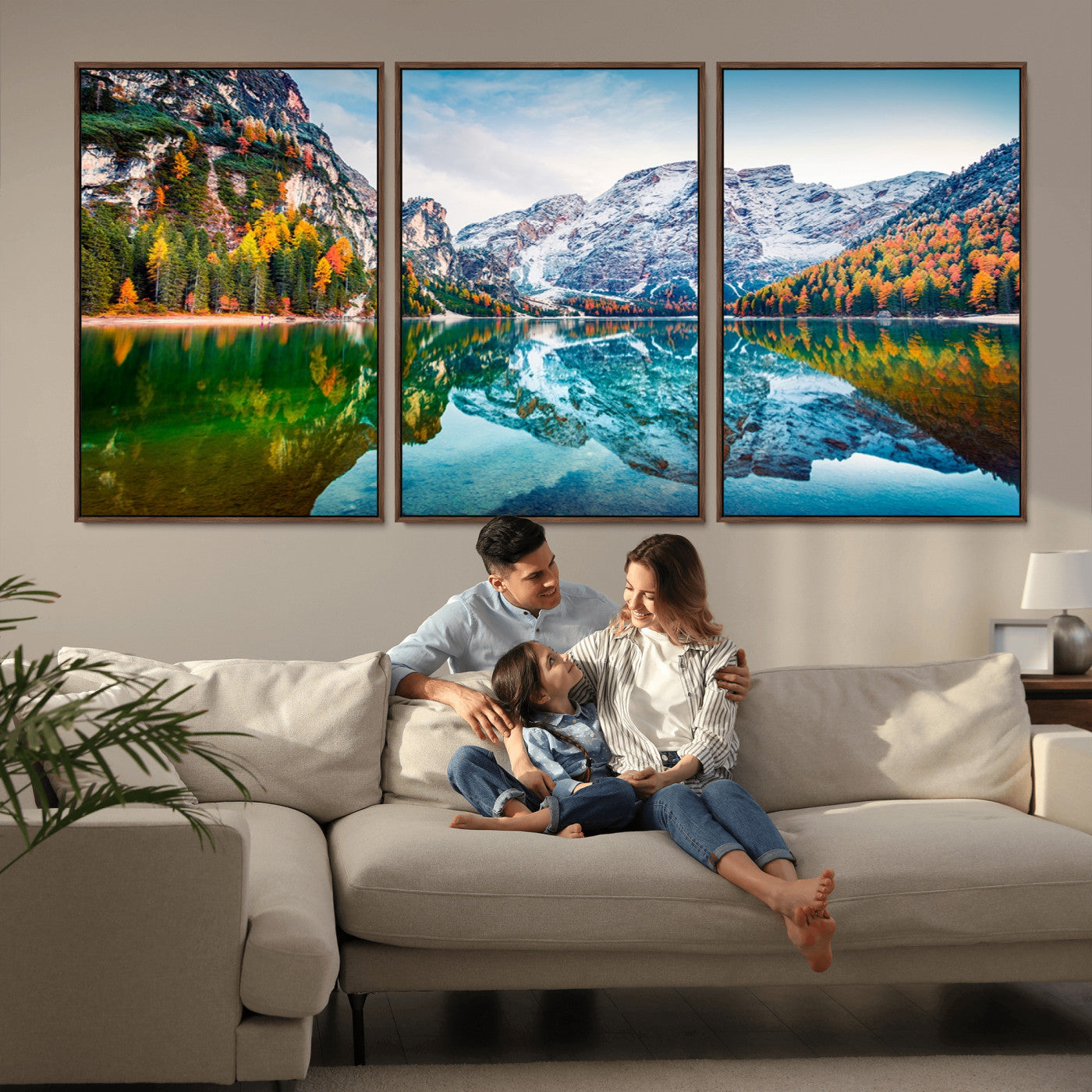 10402-MGV-CV-36X24-Snowy Mountain Lake Wall Art – Autumn Landscape Canvas Print with Reflection, Nature Decor for Living Room, Office, Bedroom or