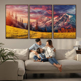 83947-MGV-CV-36X24-Sunset Mountain Landscape Wall Art – Panoramic Alpine Meadow and Snow Capped Peaks Canvas Print, Nature Scenic Decor for Home,