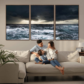 42607-MGV-CV-36X24-Stormy Ocean Wall Art – Dramatic Sea and Sky Canvas Print with Sun Rays, Moody Nature Decor for Living Room, Office, Bedroom or