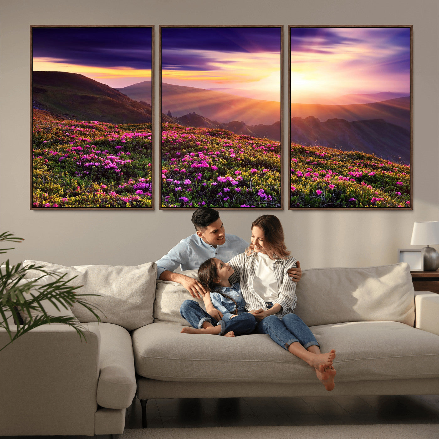 49741-MGV-CV-36X24-Mountain Sunrise Wall Art – Vibrant Floral Landscape Canvas Print, Nature Home Decor for Living Room, Bedroom Office or Cabin