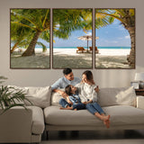 83601-MGV-CV-36X24-Tropical Beach Wall Art – Serene Palm Trees and Lounge Chairs Canvas Print, Relaxing Coastal Decor for Living Room, Bedroom or