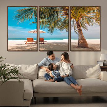 69754-MGV-CV-36X24-Tropical Beach Wall Art – Relaxing Palm Tree and Lounge Chairs Canvas Print, Serene Coastal Decor for Living Room, Bedroom, Office
