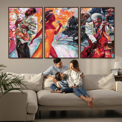 24452-MGV-CV-36X24-Vibrant Jazz Musician Painting - Expressive Art Print of Live Jazz Band, Perfect Wall Decor for Music Lovers and Art Enthusiasts