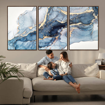 33782-MGV-CV-36X24-Abstract Marble Wall Art – Blue & Gold Fluid Painting Canvas Print, Modern Home Decor for Living Room, Bedroom or Office