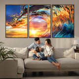 52890-MGV-CV-36X24-Surfing Wave Wall Art Canvas Print, Framed Sunset Ocean Art Picture Print, Ocean Wave Perfect Nautical Decor Artwork