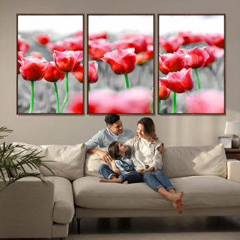 44554-MGV-CV-36X24-Vibrant red tulips stand out beautifully against a black-and-white background, making a striking decor piece perfect for any home