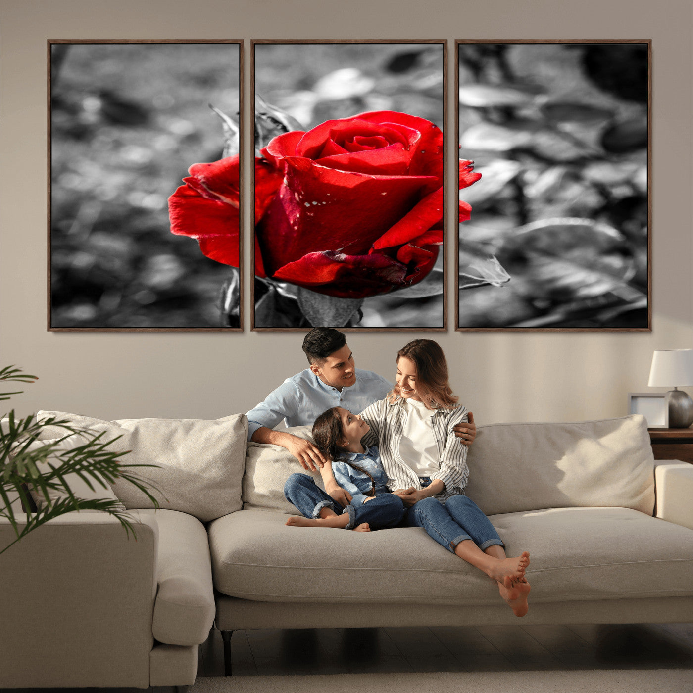 84671-MGV-CV-36X24-Red Rose Wall Art – Vibrant Single Bloom Canvas Print with Black and White Background, Elegant Floral Decor for Living Room,