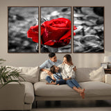 84671-MGV-CV-36X24-Red Rose Wall Art – Vibrant Single Bloom Canvas Print with Black and White Background, Elegant Floral Decor for Living Room,