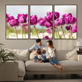 30632-MGV-CV-36X24-Purple Tulip Field Wall Art – Beautiful Spring Flowers Canvas Print with Soft Focus and Bright Sky, Ideal Floral Decor for Home or