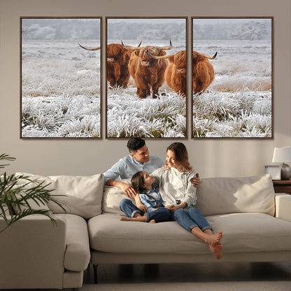 10396-MGV-CV-36X24-Highland Cattle Wall Art – Rustic Winter Landscape Canvas Print, Farmhouse Decor for Living Room, Office, Cabin or Country Home