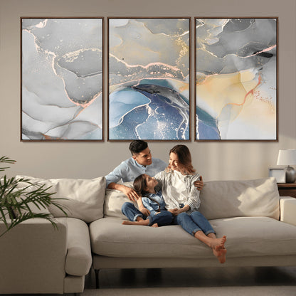 63211-MGV-CV-36X24-Abstract Fluid Art Wall Decor – Blue, Gray & Gold Canvas Print, Modern Home and Office Wall Art Decor for Living Room, Bedroom or