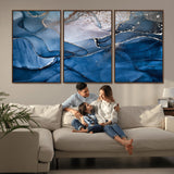 27810-MGV-CV-36X24-Abstract Blue Gold Fluid Art Wall – Modern Canvas Print, Elegant Home & Office Wall Art, Stylish Living Room or Bedroom Decor