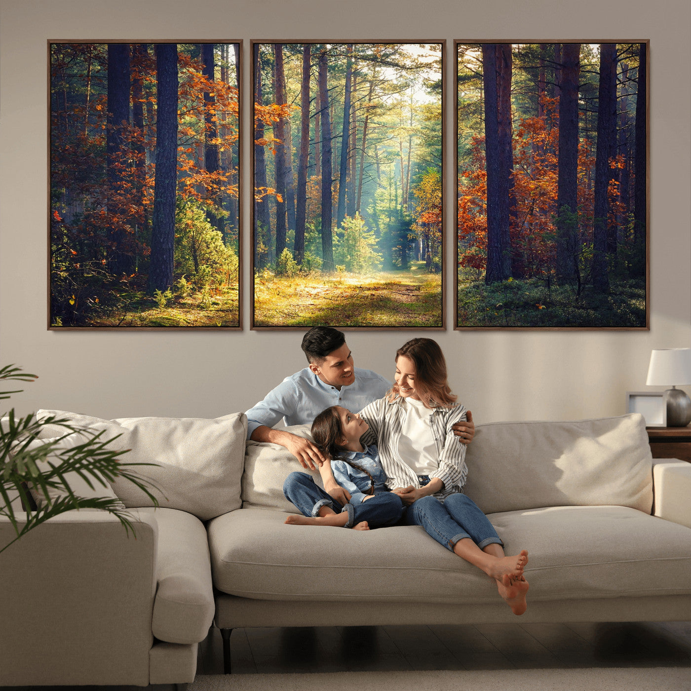 86249-MGV-CV-36X24-Sunlit Autumn Forest Path Wall Art – Peaceful Nature Scene with Fall Foliage, Calming Woods Decor for Home or Office