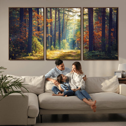 86249-MGV-CV-36X24-Sunlit Autumn Forest Path Wall Art – Peaceful Nature Scene with Fall Foliage, Calming Woods Decor for Home or Office