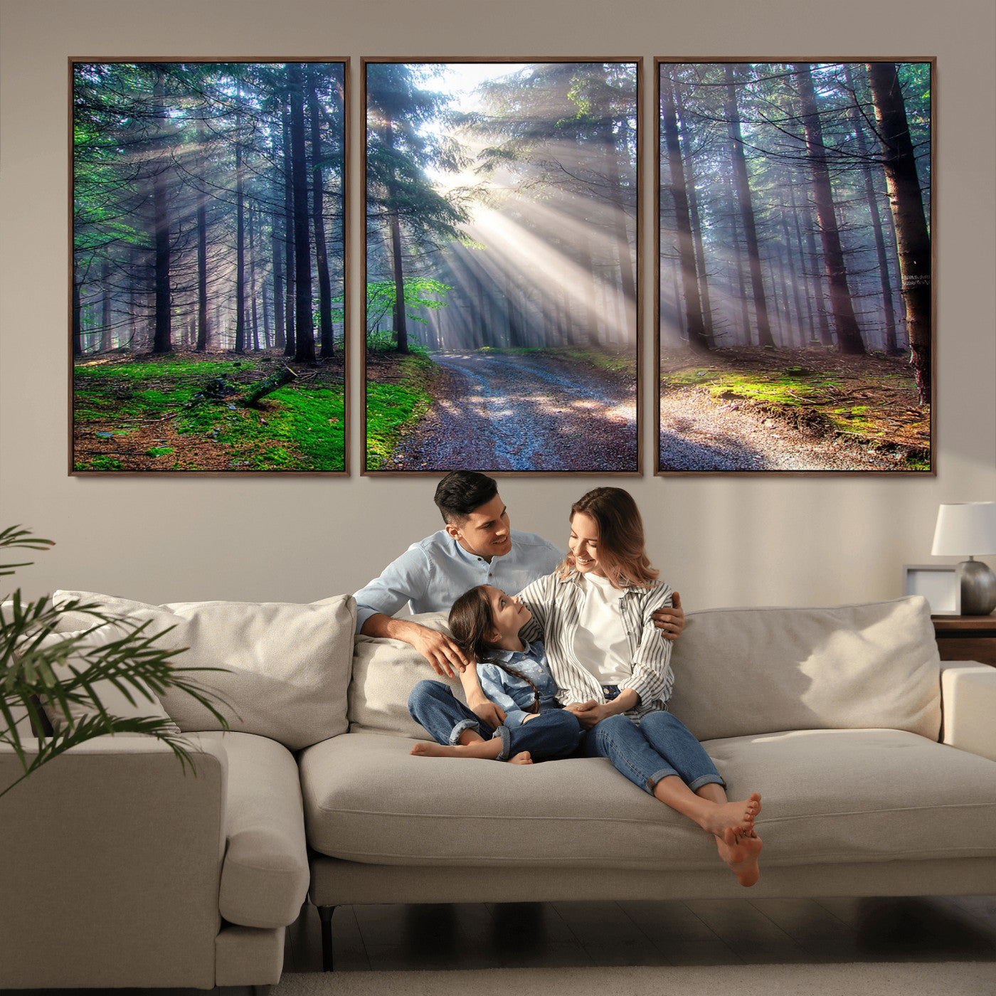 42047-MGV-CV-36X24-Sunlit Forest Path Wall Art – Nature Canvas Print, Serene Woodland Landscape, Perfect Home & Office Decor for Calm and Tranquil