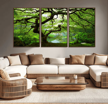 18094-MGV-CV-36X24-Emerald Canopy Wall Art – Panoramic Lush Green Tree Canvas Print, Serene Nature Decor for Office, Living Room or Meditation Space