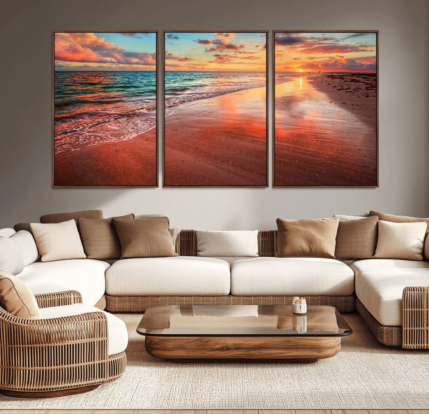 77723-MGV-CV-36X24-Sunset Beach Wall Art – Vibrant Ocean Waves and Golden Horizon Canvas Print, Coastal Seascape Photography Home Decor