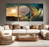 38256-MGV-CV-36X24-Ocean Wave Wall Art – Stunning Sunrise Through Curling Wave Canvas Print, Coastal Surf Photography Seascape Decor for Living Room,