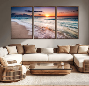99906-MGV-CV-36X24-Morning Tide Canvas Print – Soft Sunrise Ocean Waves Wall Art, Coastal Serenity Decor for Home & Office